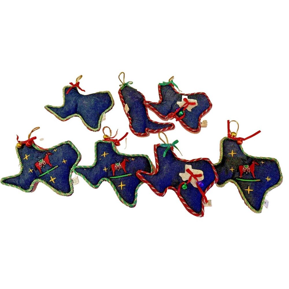 Blue Denim Texas Christmas Ornaments Set 6 Horse Western Cowboy Ranch Farmhouse - Picture 2 of 10